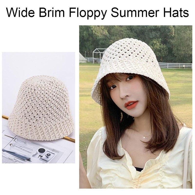 Bucket Hat Straw - Neue Mädchen Sonnenhut Breiter Krempe Floppy